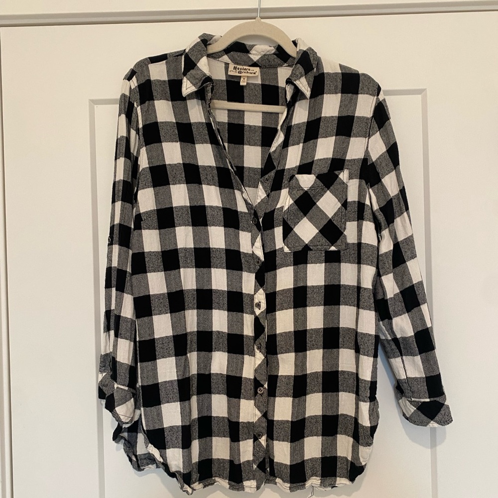 Black and White Plaid Button-Up Shirt